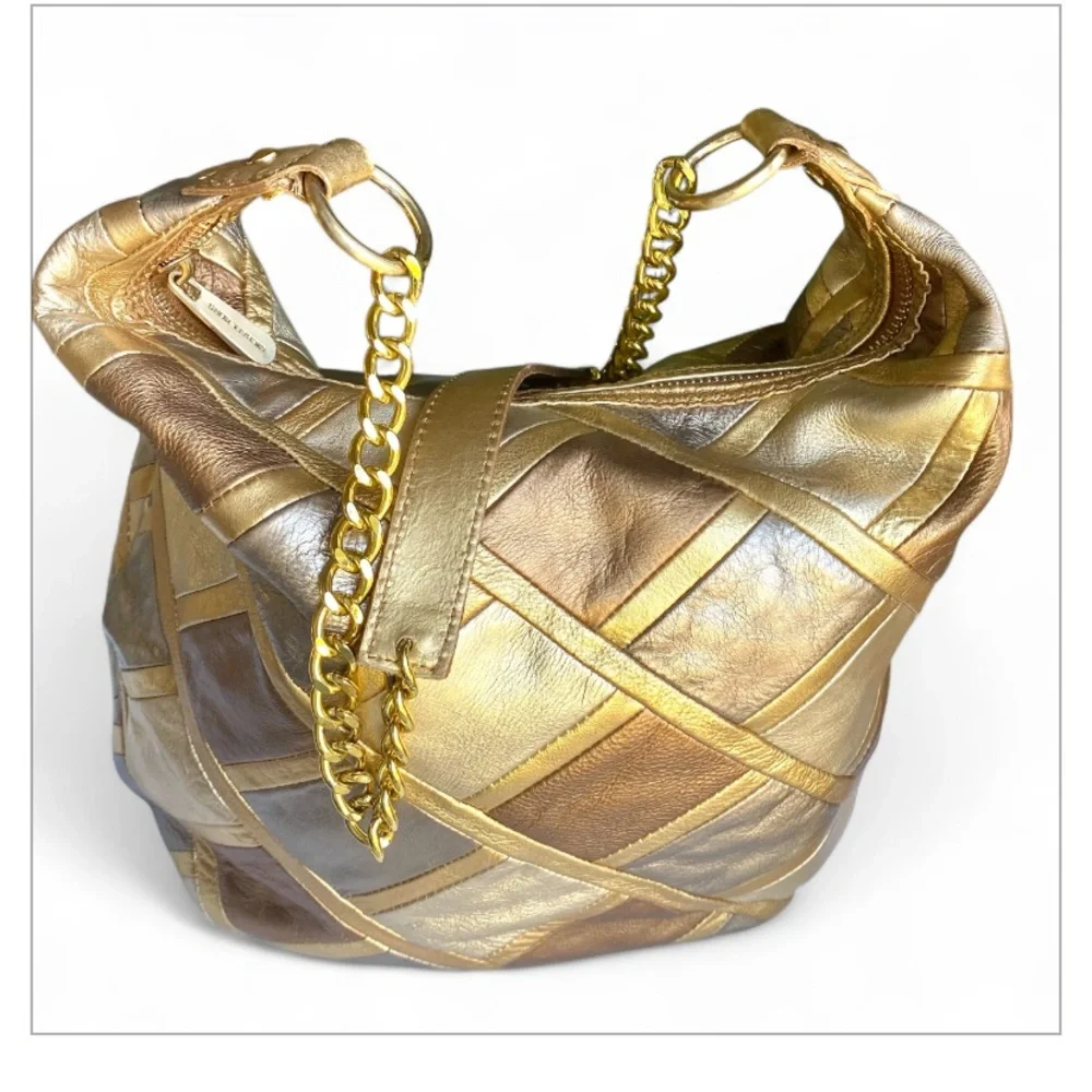 Michael Kors hobo patchwork bag in silver gold bronze  gold chain